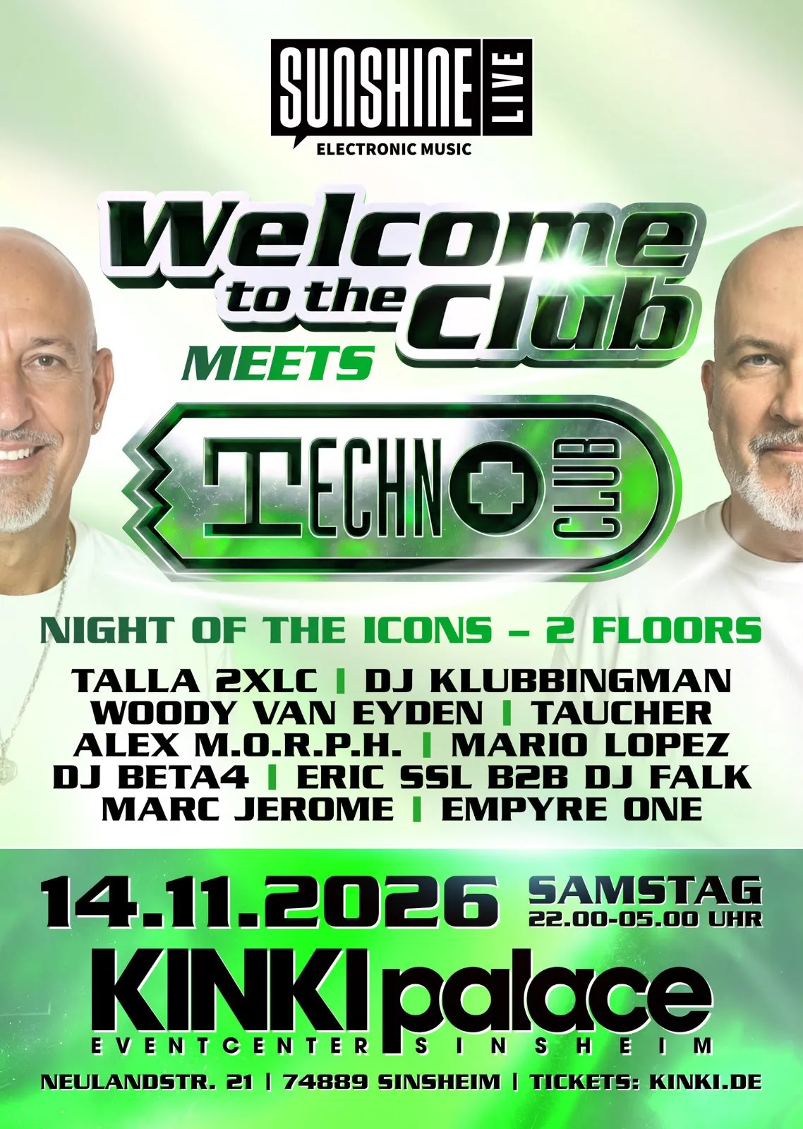 WELCOME TO THE CLUB meets TECHNO CLUB mit Sunshine Live