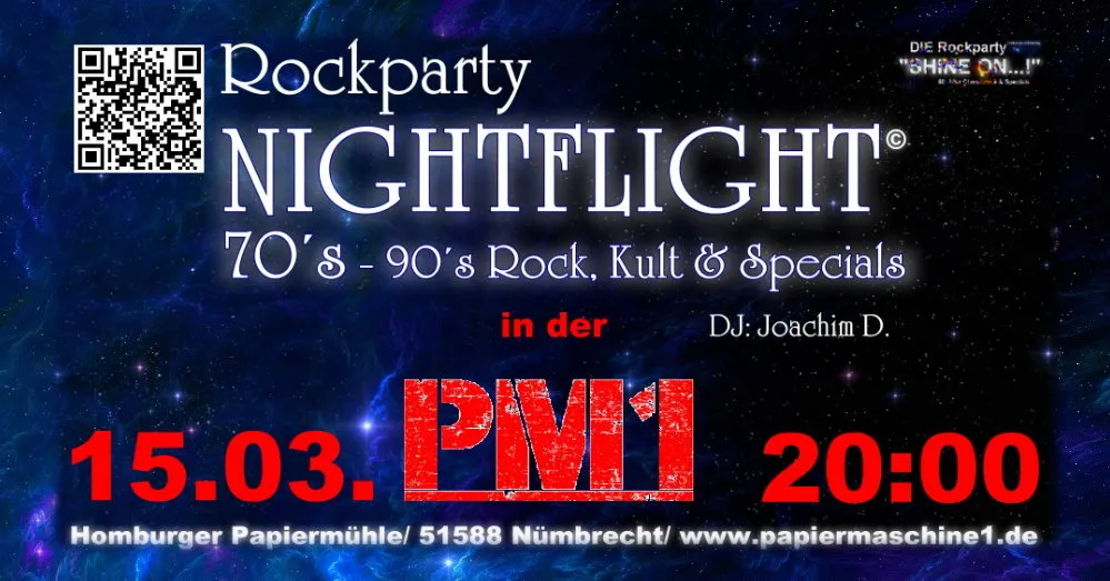 70-90er Rockparty Nightflight in der Homburger Papiermühle!